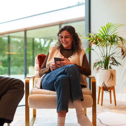 person using pod home app