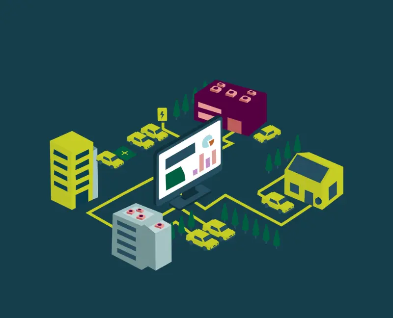 isometric graphic of workplace ecosystem 