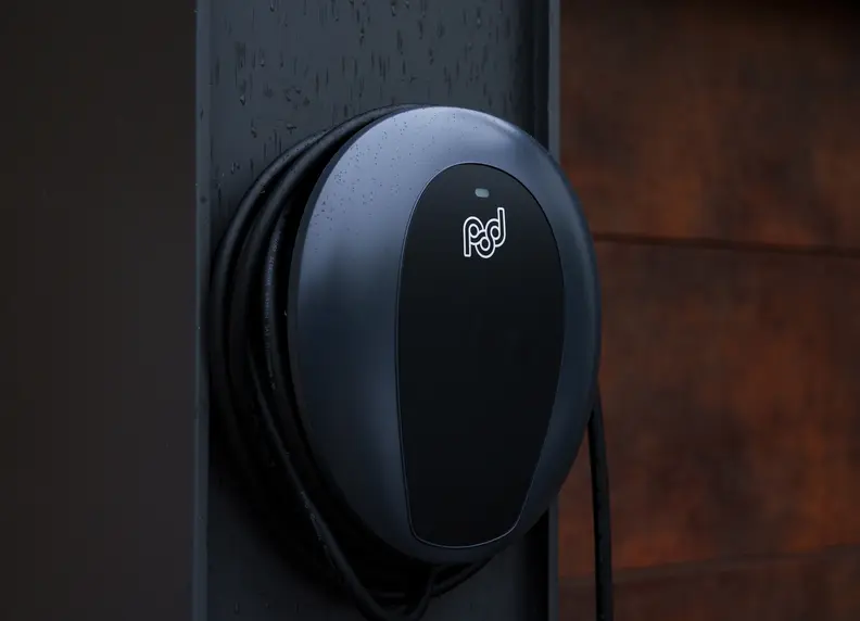 tethered pod EV charger on wall