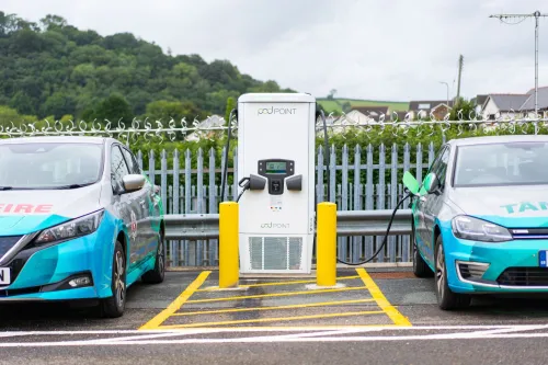 pod point velocity charger with mid & west wales vehicles plugged into it